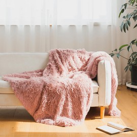 Dusty Rose Faux Fur Throw Blanket, Dusty Rose 50" x 60" Fluffy Blanket Throw, Shaggy Plush Decorative Couch Blanket, Cute Furry Throw Holidy Fuzzy Lap Blanket for Kids Women Men Teen Girls