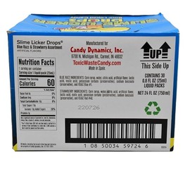 Slime Lickers Drops Sour Liquid Candy – 30 Pack (16 Blue Razz, 14 Strawberry) (30 Liquid Packs (1 Box))