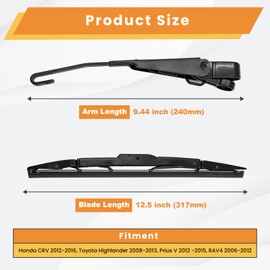 Rear Windshield Wiper Arm Set, for Hon-da CRV 2012-2016 Essuie Glace Arriere, All Seasons Fit, 76720-T0A-003,76720T0A003