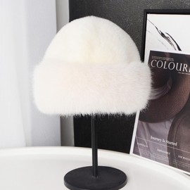 Lopsity Women's Faux Fur Winter Bucket Hat Fluffy Warm Hat for Men Fuzzy Bucket Hat Winter Wrap Hat (AU, Alpha, Large, Beige)