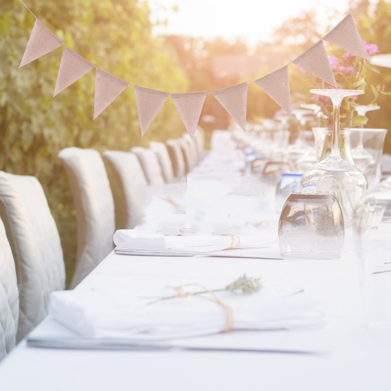 Linen Bunting Banner with 48pcs Flags Wedding Party Holiday Celebration