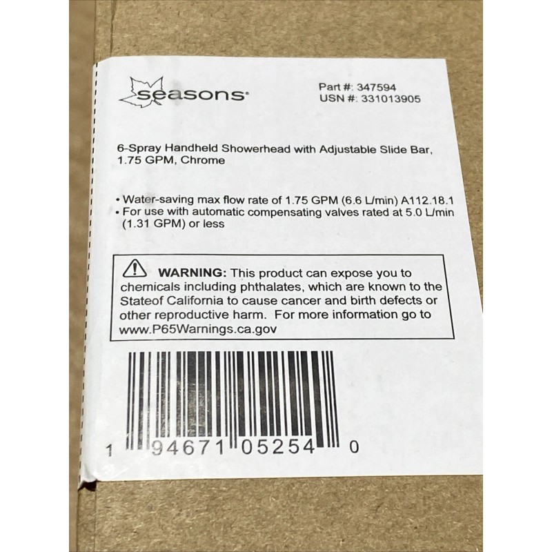 Seasons 6-Spray 1.75 GPM Handheld Showerhead With Adjustable Slide Bar