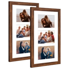 KSROECUD 8x14 Collage frame with 3 Openings 4X6 Pictures, Multiple Picture Frame with Mat, Wall or Tabletop Decor, Carbonized Brown Wood Grain,2 Pack