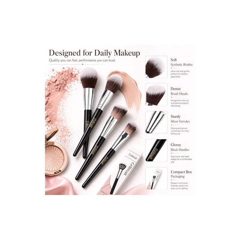 4PCS Face Makeup Brushes Set, Soft Synthetic Bristles for Foundation