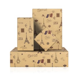 France Paris Eiffel Tower Wrapping Paper,4 Sheets Vintage Kraft Wrapping Paper Europe Traveller Gift Wrap Papers for Travel Wedding Birthday Bastille Day Party Decor Supplies,52x75cm