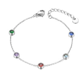 lokaerlry Trendy Boho Stainless Steel Colorful CZ Crystal Rainbow Choker Necklaces for Women, Dainty Rhinestone Beaded 14k Gold Chain Layering Necklace