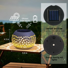 Solar Lantern Outdoor Table Light,2 Pack Solar Lanterns Outdoor Waterproof Decor, Hollow Out Retro White Metal Solar Patio Lights,Yard Porch Garden Balcony Indoor Desk Bedroom Tabletop Decorations