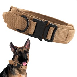 Voarge Tactical Dog Collar, Adjustable Dog Collar with Control Handle, Padded Nylon Dog Collar, Metal Buckle, for Medium Large Dogs, Hunting Training, Outdoor, Brown, XL