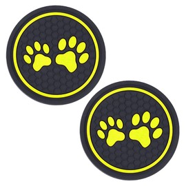 DUSCOKE 2PCS Cute Car Cup Holder Coasters, 2.71 Inch Anti Slip Shockproof Silicone Drink Mat, Dustproof Dog Paw Auto Insert Coaster, Vehicle Interior Decoration Accessory for Car Truck RV (Yellow)