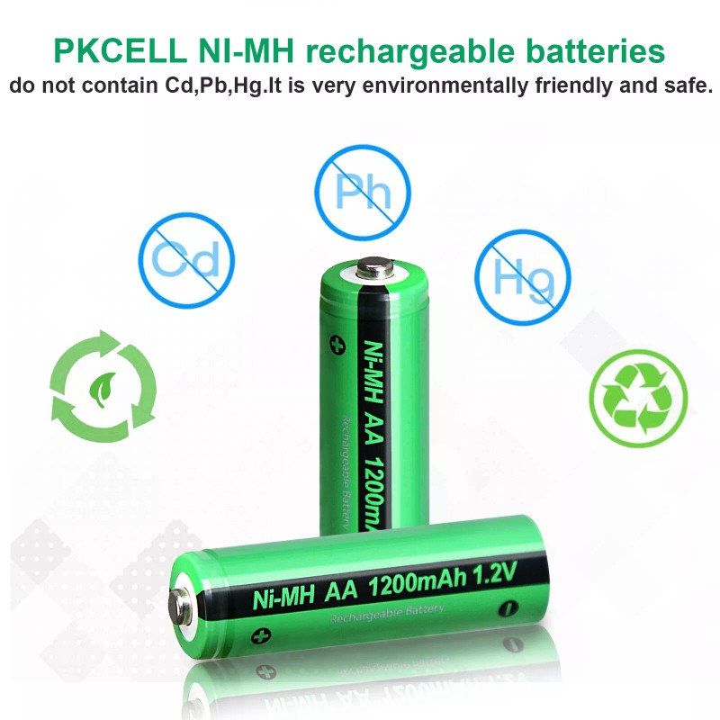 PKCELL 2pcs AA Ni-MH 1200mAh Rechargeable Battery 1.2V Batteries Button