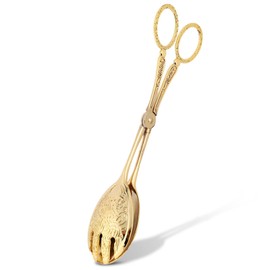 Gold Serving Tong,Sugar Tongs Appetizer Tongs,Brass Ice Tongues Small Serving Tongs, Mini Serving Tongs Ice Tongs Gold Plated Kitchen Tongs for Ice, Serving, Barbecue, Buffet, Salad