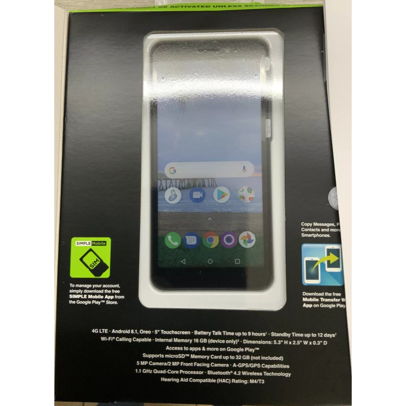 Simple Mobile 4G LTE Data TLC A1 5" Touchscreen 16GB