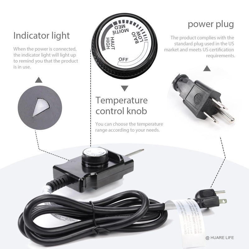 Adjustable Thermostat Control Power Cord for Masterbuilt, Royal Gourmet, Analog