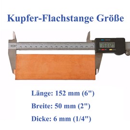 SZLIZHUO 1 Piece 6 mm x 50 mm x 152 mm C110 Copper Flat Bar 1/4 Inch Thickness x 2 Inch Width x 6 Inch Length Copper Flat Material Solid for Various DIY Projects (1 Piece, 6 x 50 x 152 mm)