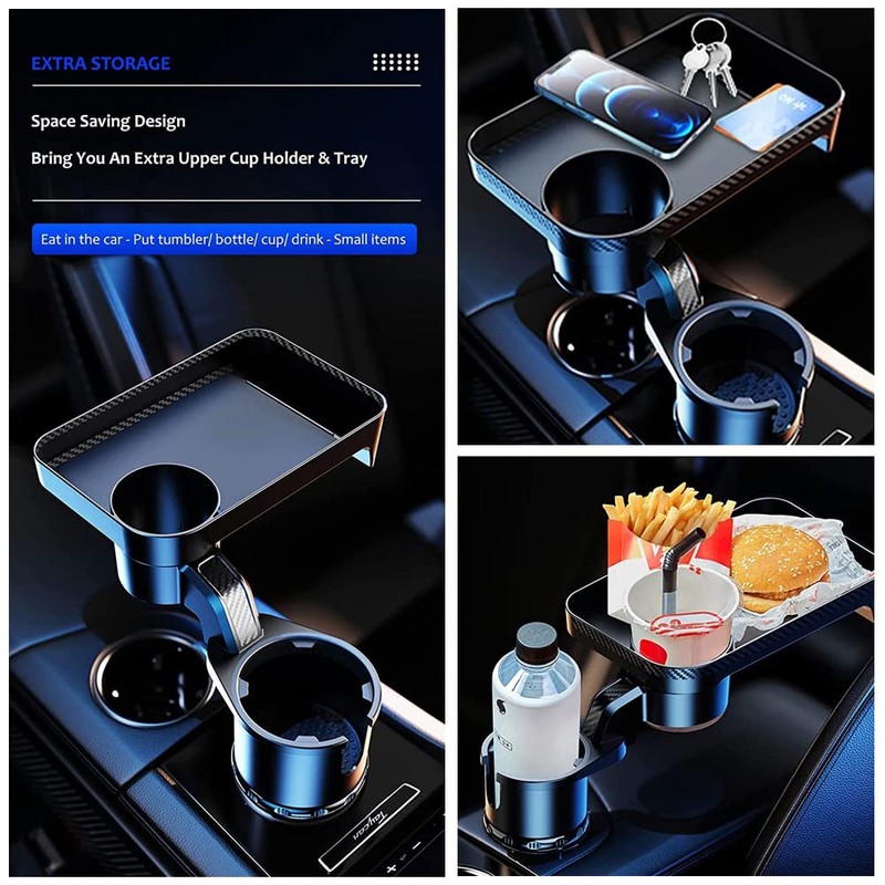Multifunctional Cup Holder Expander with Detachable Tray Table Adjustable Base