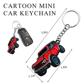 JUSTTOP Car Keychain, Bronco Key Chain Metal Key Fob, Cool Car Model Keychain for Bronco 2021 2022 2023, Car Accessories (Red)