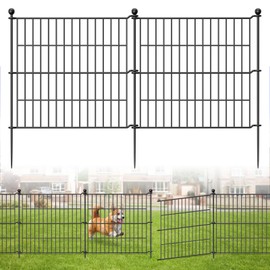 10 Panels No Dig Garden Fence Outdoor for Yard, 24 in(H) X 20 ft(L) Animal Barrier Pet Fencing Rustproof Decorative Metal Wire Panel Border for Dog, Rabbits, and Patio Temporary Ground Stakes