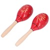 2 Pcs Maracas Red Carved Wooden Sand Ball Percussion Instrument