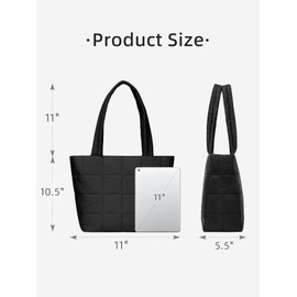 WESTBRONCO Puffer Tote Bags for Women Puffy Quilted Purse Nylon Shoulder Bag and Handbags with Laptop Compartment, Black, Medium, Stylish and Functional
