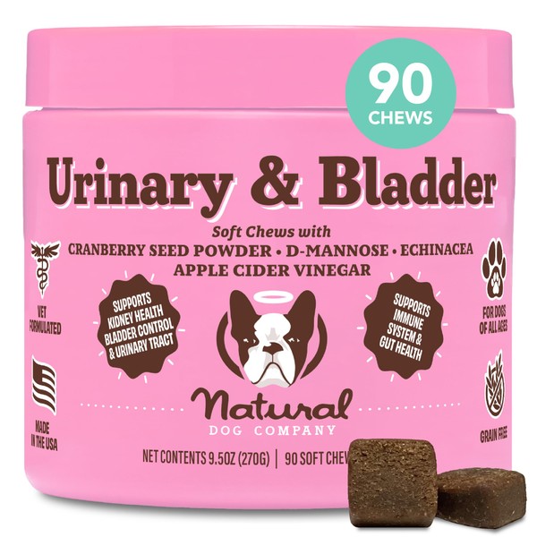 Natural Dog Company Cranberry Supplement for Dogs - Urinary & Bladder Support for Dogs - D-Mannose for Dogs Promotes Bladder Health - Turkey Flavor - Dog UTI Incontinence Supplement - 90 Soft Chews