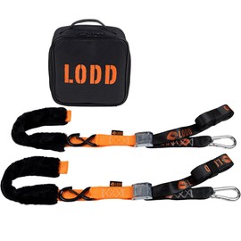 LODD - Motorcycle Tie Down Straps with Heavy-Duty Buckles, Fur Protection, Steel Carabiner, Reinforced Buckle | 2,400 lbs, 1.5" | Trailer Securing for Dirt Bike, Enduro, Trial, Quad, Trail