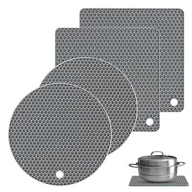 Ausein Salvamanteles de 4 Piezas, Salvamanteles de Silicona Antideslizantes, Multiusos, Calidad Alimentaria y Sin BPA, Porta Caliente para Mesa, para Ollas, Sartenes, Vajillas, Vasos y Platos (Gris)