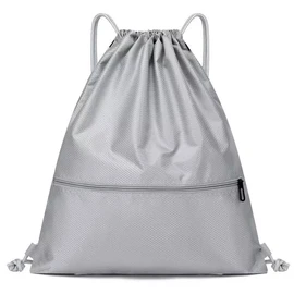 FATASH Large Drawstring PE Bag with Zipper Pocket, Waterproof Swimming & Gym Bag, Kids & Adult Unisex Design, Rucksack For School, Outdoor, Sports & Travel Silver