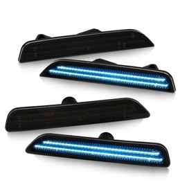 Bestview LED Side Marker Lights Reflectors Lights Dual Rows Ice Blue for 2010-2014 Ford Mustang Assembly, Smoked Lens Front & Rear Side Markers, Driver & Passenger Side Bumper Lights, Pack of 4