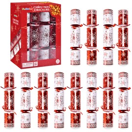 Christmas Crackers, 12 Pack Christmas Party Favors with Party Hat, Joke & Little Gift Inside for Christmas Thanksgiving Seasonal Holiday Dinner Traditions (Red and White)