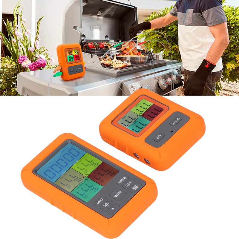 Meat Temperature Probe Smart Wireless LCD Display 4 Probes Grill