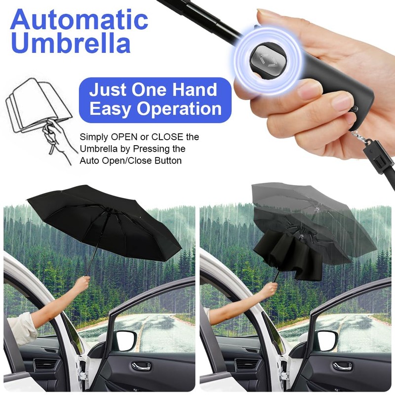 HOTUT Automatic Folding Rain Umbrella, Windproof Folding Travel Umbrella Compact