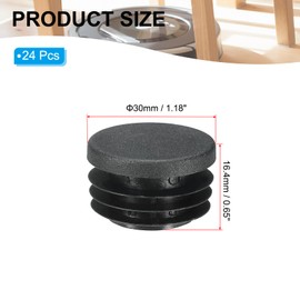 PATIKIL Round Plastic Hole Plugs 1-3/16inch, 24 Pack Pipe Tubing End Cap for Round Metal Tubing Furniture Chair Leg Fence Post Pipe, Black