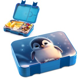 Jarlson® Children's Lunch Box with Compartments - Toni Lunch Box - Bento Box Leak-Proof - Lunch Box for Nursery and School - Girls and Boys | Lunch Box | Snack Box (PINGUIN)