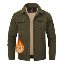 TBMPOY Men's Army Green Medium Sherpa Lined Corduroy Fleece Jacket
