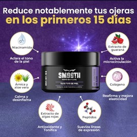 SMOOTH  Gel Contorno de Ojos para Hombre Reduce Ojeras, Bolsas y Arrugas, Hidratante, Antiedad con Niacinamida Cafeina Acido Hialuronico y Colageno...