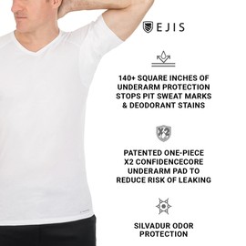 Ejis Sweatproof Undershirt for Men | V-Neck Cotton | Classic Fit T Shirt with Sweat Pads | Odor Resistant | Blocks Sweat (X-Large, Black)