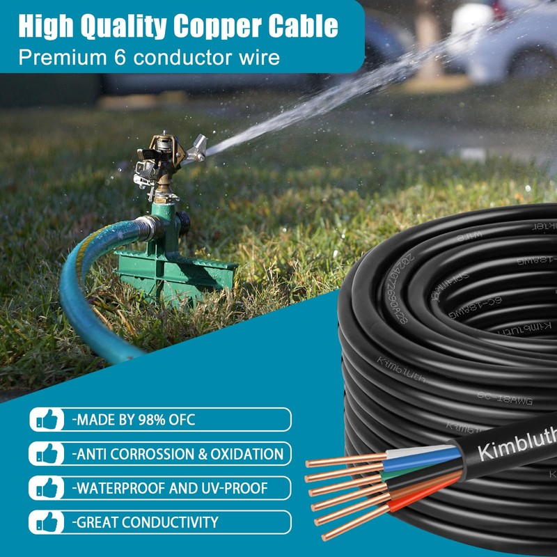 Kimbluth 18/6 Solid Sprinkler Wire 50FT 18 Gauge 6 Conductor