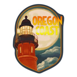 Die Cut Sticker Oregon Coast, Oregon, Lighthouse and Moon, Contour Vinyl Sticker 1 to 3 inches (Waterproof Decal for Cars, Water Bottles, Laptops, Coolers), Small