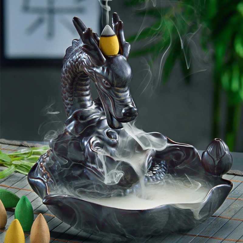 Dragon Incense Waterfall Burner Ceramic Smoke Backflow Incense Holder Include