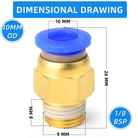 ERGAOBOY 10 Pcs 10mm Tube OD x 1/8 BSP Male Straight Push to Connect Pneumatic Connector Fittings (PC10-01)