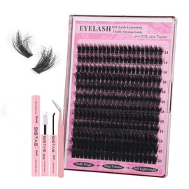 Wispy Eyelash Cluster Set, 100D Cluster Eyelashes DIY Eyelash Extension Kit 14-20mm Russian D Curl Eyelashes 240 Pieces Individual Cluster with Tweezers and Sealer (100D Kit)