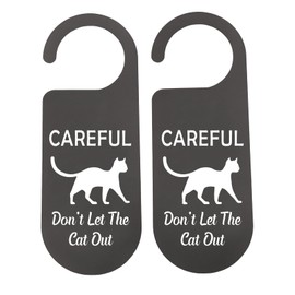 CENWA 2 Pcs Careful Don't Let The Cat Out Funny Sign Funny Cat Home Decoration (CAREFUL)