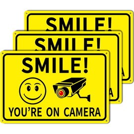 3-Pack Smile You're On Camera Signs 8"x12" Rust Free Aluminum Video Surveillance Signs Outdoor, Security Camera Sign with UV Printed - Smile Your On Camera Signs for Home, Business, Yard and CCTV