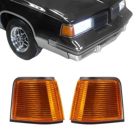 HECASA Amber Marker Lights Lens Compatible with 1987-1988 Oldsmobile Cutlass Supreme/Calais 442/GT-350 Replacement for 5974361 5974362 Headlight Turn Signal Light LH & RH Chrome Housing & Amber Lens