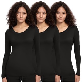 COZYFIT 3 Pack Underscrub Long Sleeve Women - Undershirts for Women Soft Fabric, Black, L