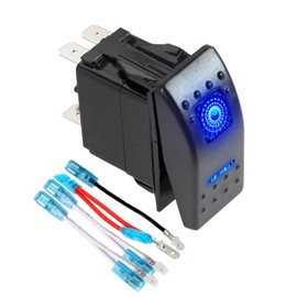 FXC Momentary Rocker Switch 7Pin Laser On/Off/On Blue LED Light 20A/12V 10A/24V Toggle Switch with Jumper Wires Set for Automotive Boat Marine Truck Jeep Off-Road Bus RV