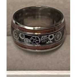 Gear 10 mm Stainless Steel And Wood Grain Sizes 7 And 8 Free Shipping!!