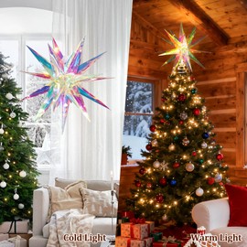 PATTEPOINT 14'' Large Moravian Star Outdoor Light Hanging Christmas Tree Topper with LED Light 3D Iridescent Christmas Moravian Star for Christmas Holiday Home Porch Xmas Indoor/Outdoor Decor
