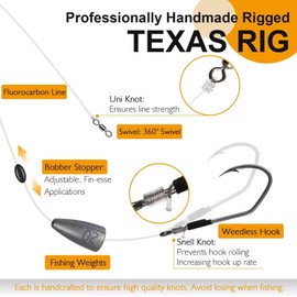 Dovesun 5PCS 3/0 3/4OZ Texas Rigs for Bass Fishing Ready Tied Fishing Rigs Texas Rig Hooks Kit with Bass Hooks Swivel Fluorocarbon Fishing Line Fishing Weights