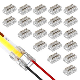 VIPMOON LED Strip Corner Connector 2-Pin 10 mm, Pack of 20 COB LED Connectors, L/T LED Connector SMD 2PIN 10 mm Transparent Connector, Mini Plug for 8 mm Wide COB/SMD Strips (3528)